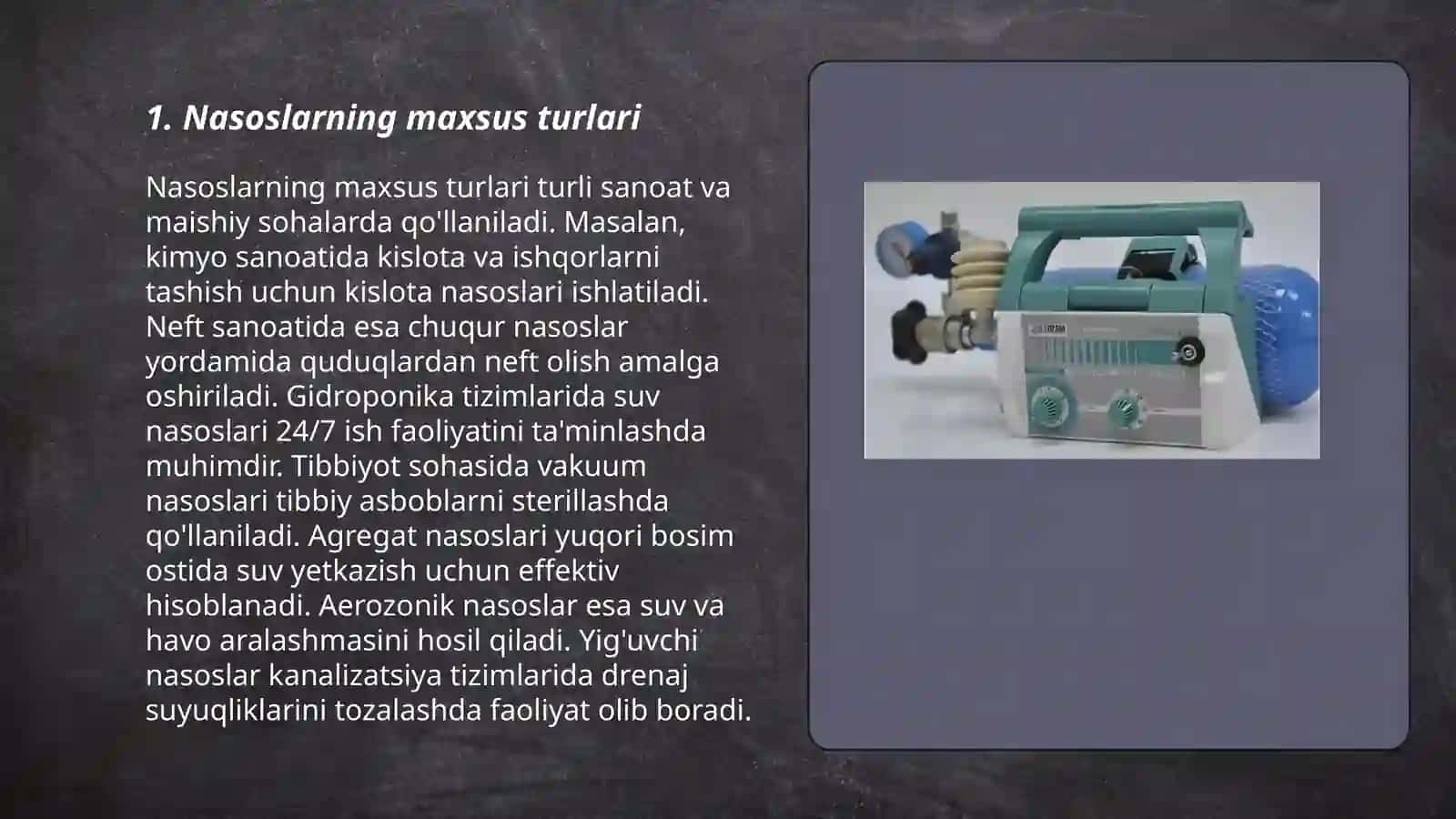 Nasos,ventilyator va kompressorlarning mahsus turlari,ishlash prinsipi,afzalliklari va kamchiliklari 3
