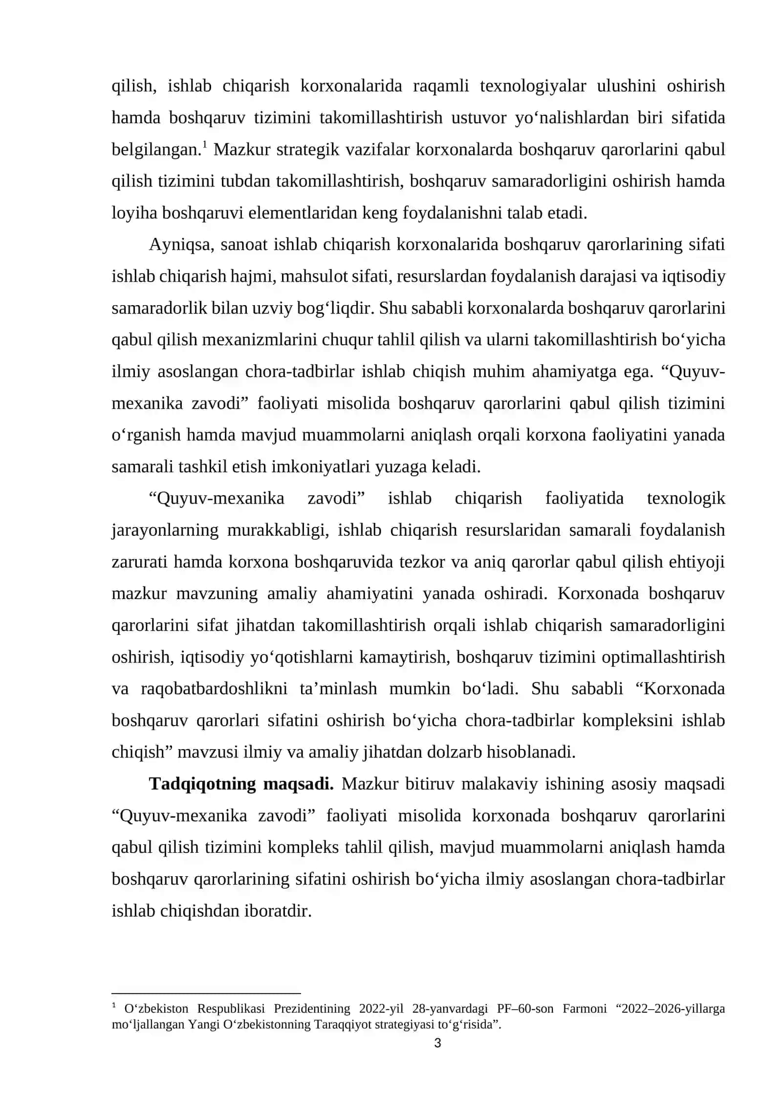 “QUYUV-MEXANIKA ZAVODI”DA BOSHQARUV QARORLARI SIFATINI OSHIRISH BO‘YICHA CHORA-TADBIRLAR KOMPLEKSINI ISHLAB CHIQISH 3