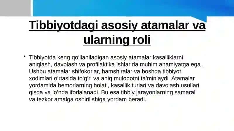 Tibbiyotdagi atamalar va ularni qo'llanishi.  Ariza va tarjimai hol yozish tartibi 3