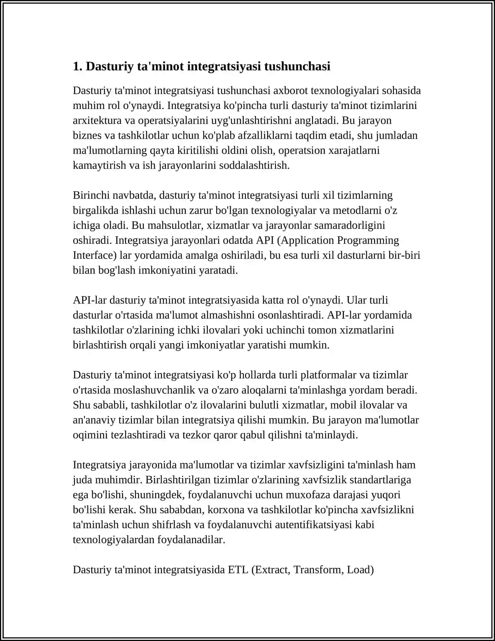 MUSTAQIL ISH Mavzu: DASTURIY TA’MINOT INTEGRASIYASI 3