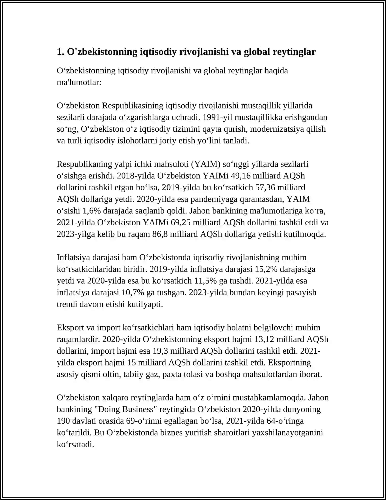 IQTISODIY VA IJTIMOIY SOHADAGI (14 TA) USTUVOR HALGARO REYTINGLAR VA ULARGA O'ZBEKISTONNING INTEGRATSIYALASHUVI 3