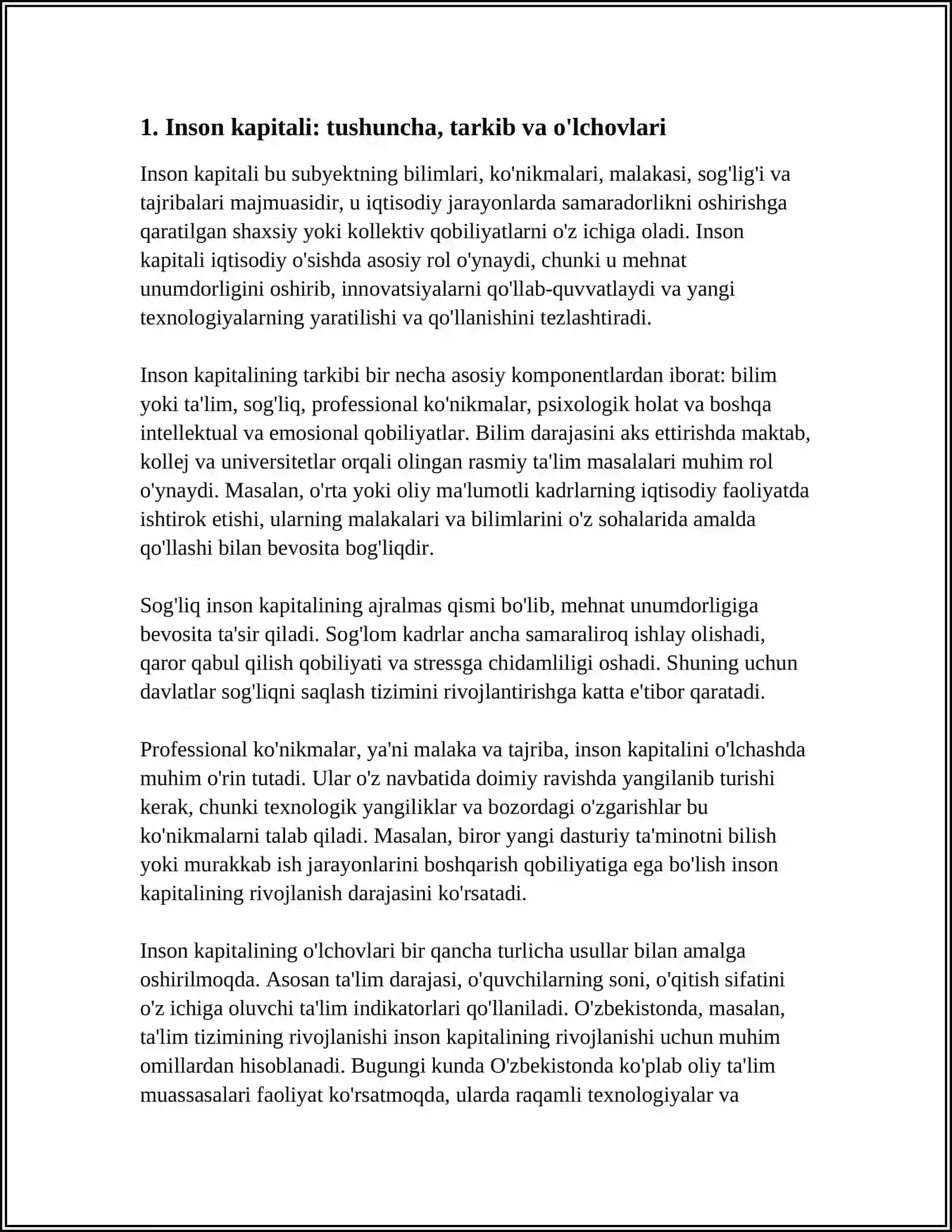 INSON KAPITALINING IQTISODIY O'SISHDAGI O'RNI 3