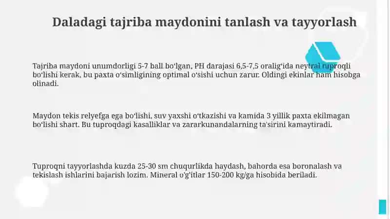 Daladagi Tajriba Talablari: Paxta Seleksiyasi 3