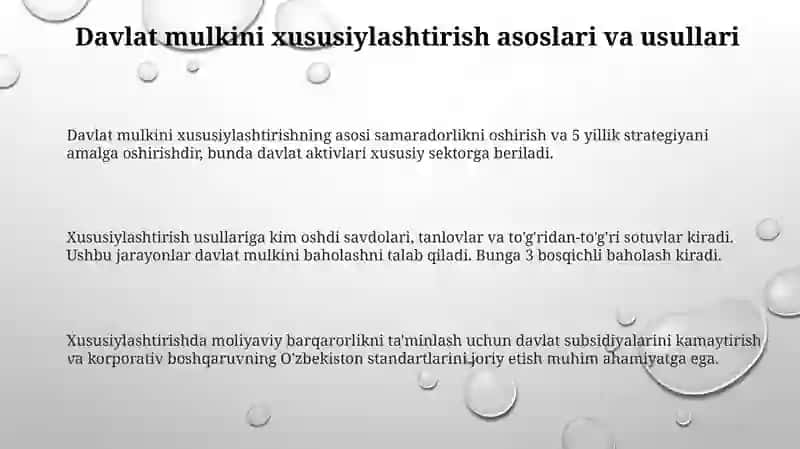 Davlat mulkini xususiylashtirish va boshqarish siyosati 3