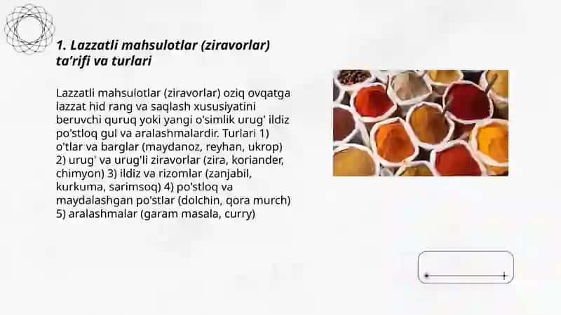Lazzatli mahsulotlar (ziravorlar) 3