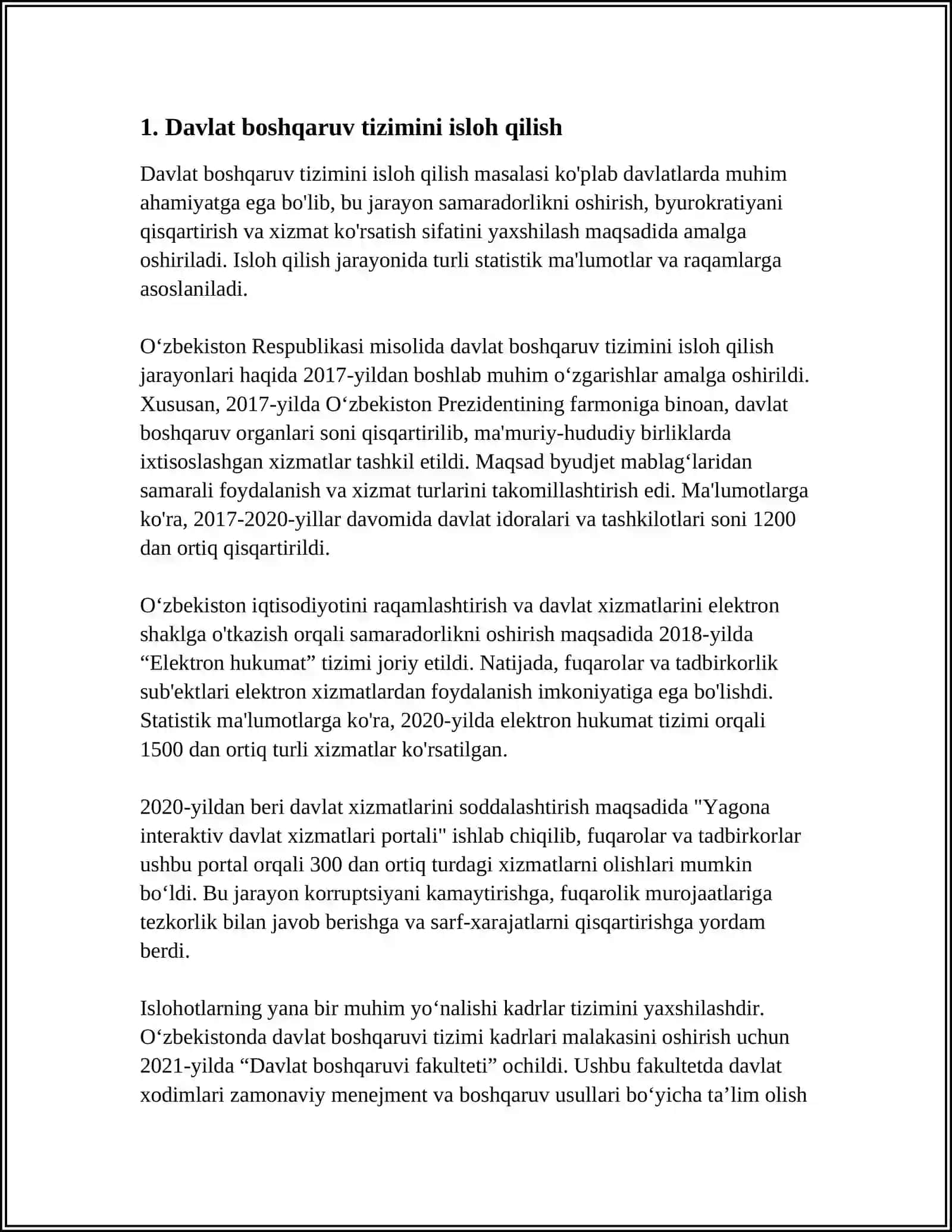 MUSTAQILLIK YILLARIDA DAVLAT BOSHQARUVI TIZIMIDA AMALGA OSHIRILGAN ISLOHOTLAR 3