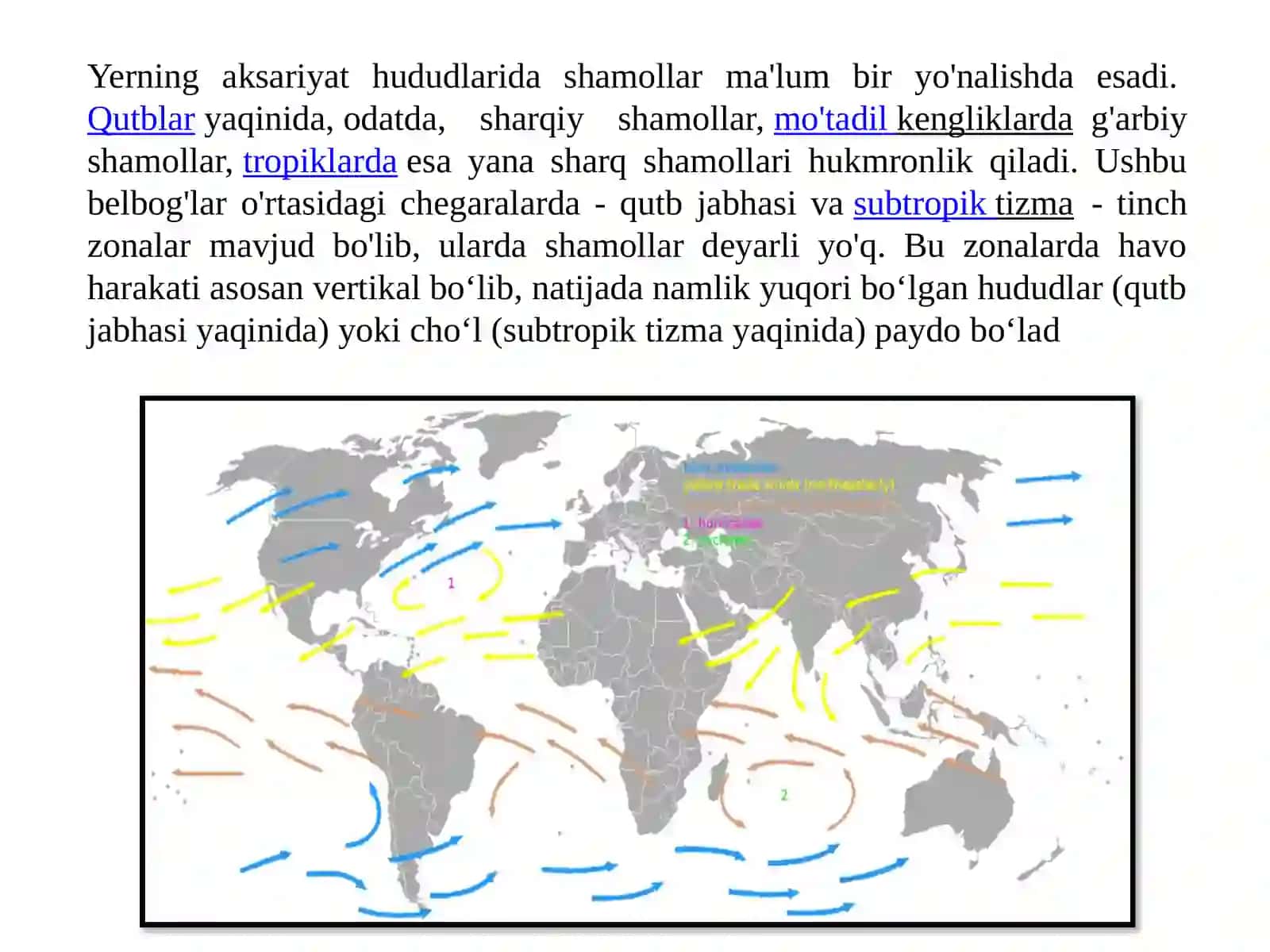 SHAMOLNING GLOBAL YUZAGA KELISHI (GLOBAL ATMOSFERA SIRKULYATSIYALARI). O‘ZBEKISTONNING SHAMOLLI HUDUDLARI 3