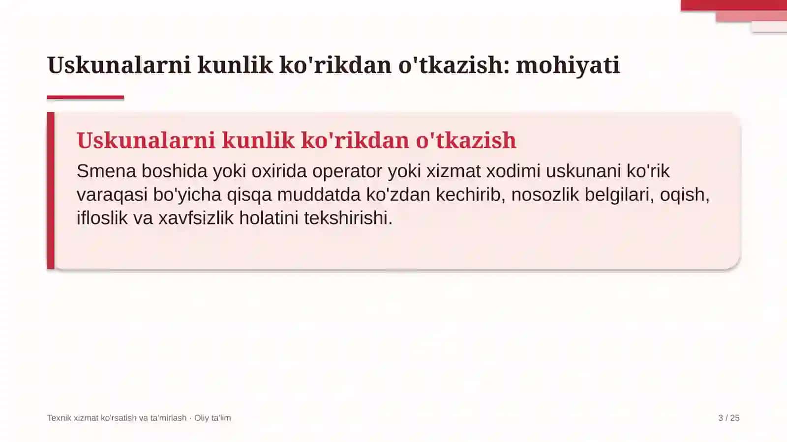 Kompyuter grafikasi studiyalarida uskunalarni kunlik ko'rikdan o'tkazish 3