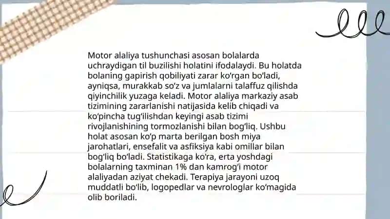Motor alaliya va sendor alaliya mavzusida metodlar.slayd 3