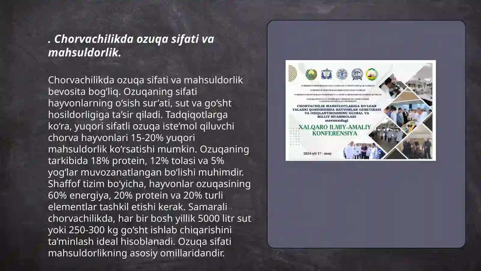 Chorvachilik tarmoqlarida oziqlantirishning mahsuldorlik ko'rsatkichlari hamda o'sish-rivojlanishiga ta'siri 3
