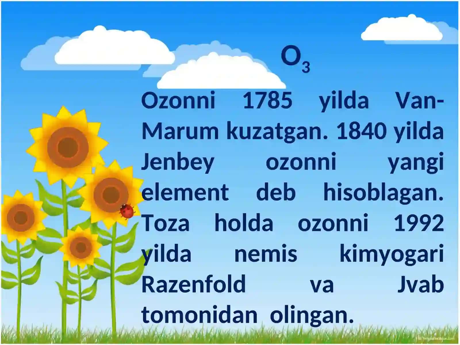 Ozon, uning xossalari va olinishi. Respublikamizda havodan kislorod chiqariladigan sanoatlar. 3
