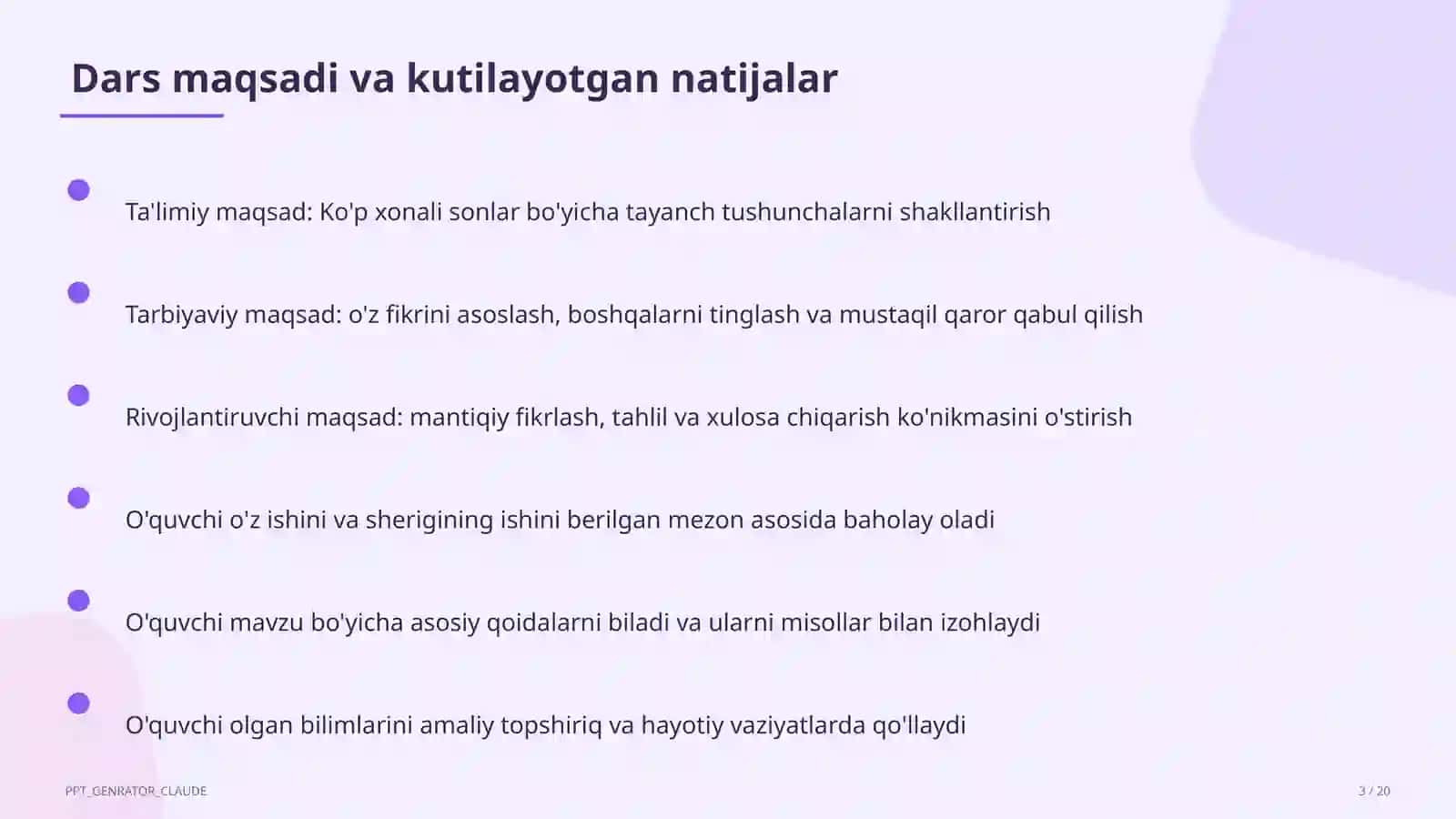 Ko'p xonali sonlar (4-sinf) Boshlang'ich sinf: Matematika (1– 4) — o'quvchilar uchun 3