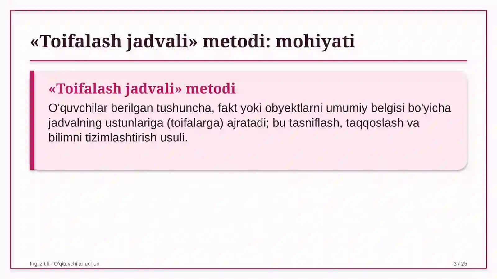 ingliz tili darslarida toifalash jadvali metodidan foydalanish 4262 3