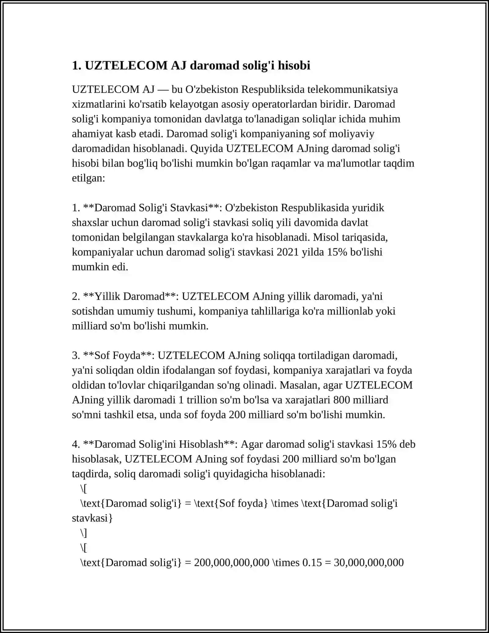 UZTELECOM AJ daromad solig'i hisobi 3