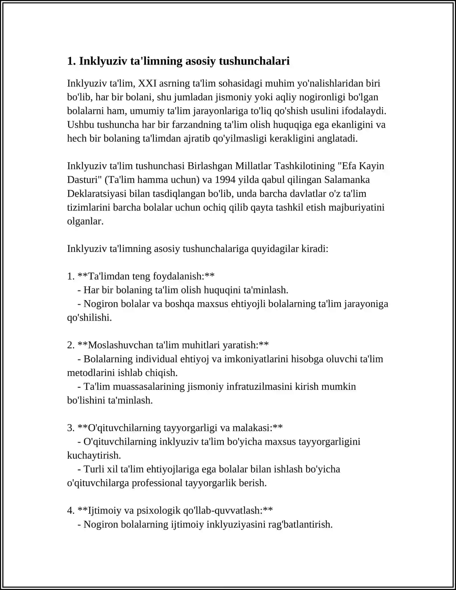 INKLYUZIV TA'LIMGA KIRITILISHNING ASOSIY TAMOYILLARI VA ULARNING MAZMUNI 3