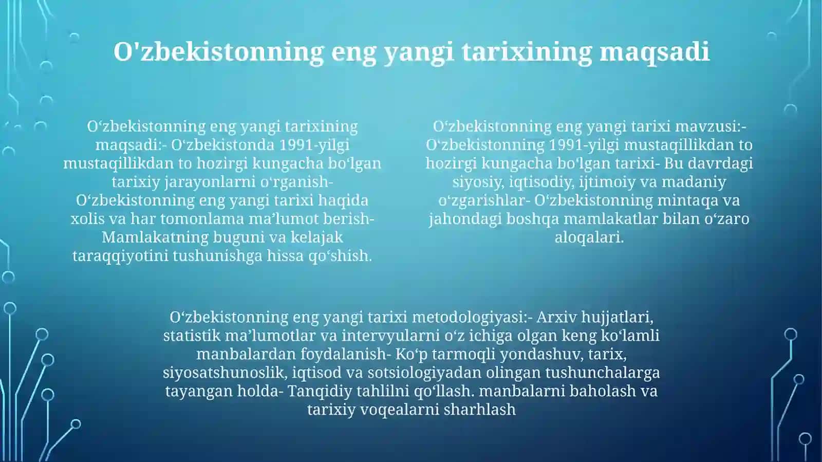 O'zbekistonning Eng Yangi Tarixi Fanining Predmet Maqsad Vazifa Obyekti VaTadqiqotMetadalogiyasi 3
