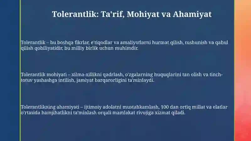Tolerantlik tushunchasining mazmun mohiyati va mamlakat taraqqiyotidagi ahamiyati 3
