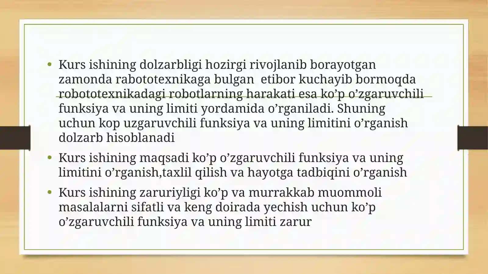 “KO’P O’ZGARUVCHILI FUNKSIYA VA UNING LIMITI” MAVZUSIDA TAYYORLANGAN KURS ISHI 3