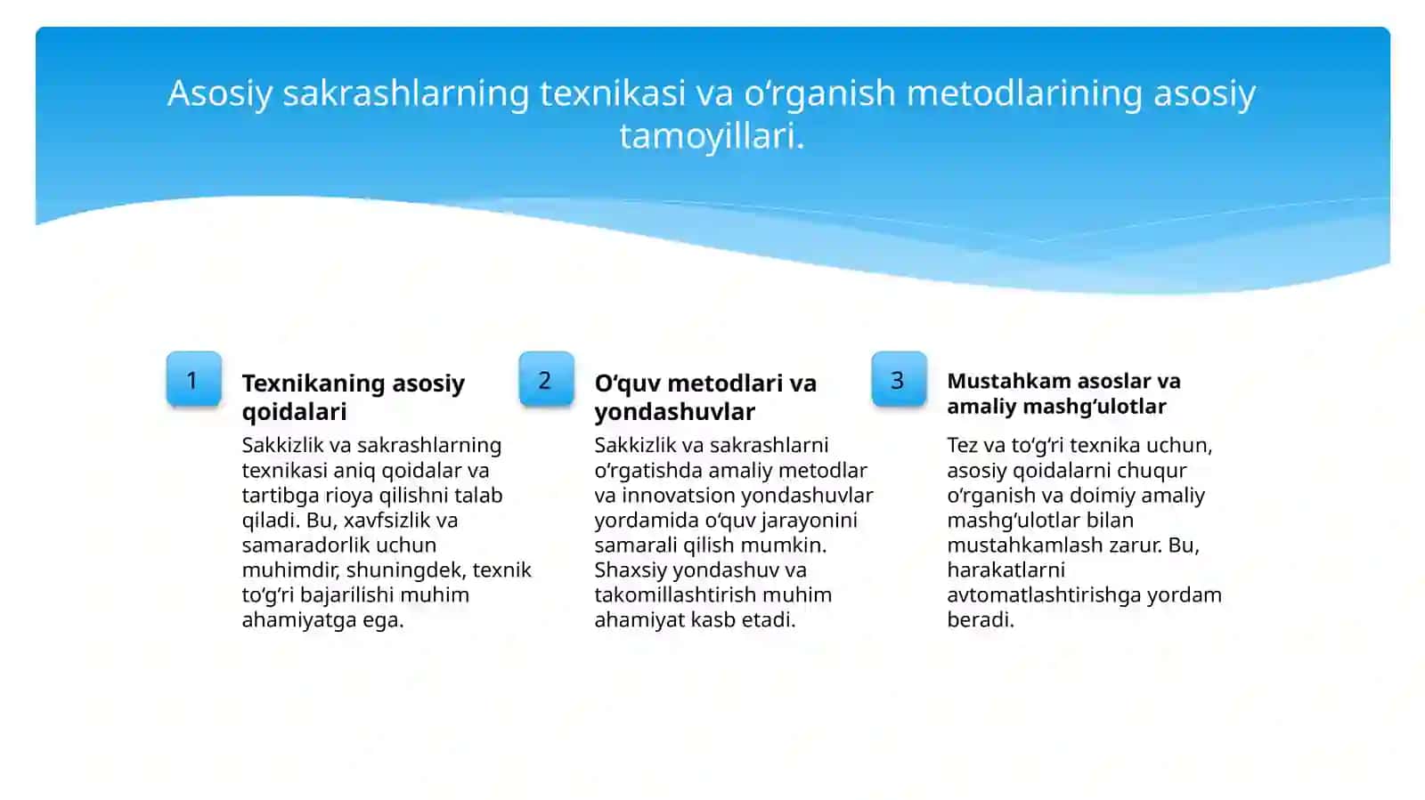 ODDDIY SAKRASHLAR, ERKIN MASHQLAR VA AKROBATIKA MASHQLARINI O‘RGATISHNI TAKOMILLASHTIRISH 3