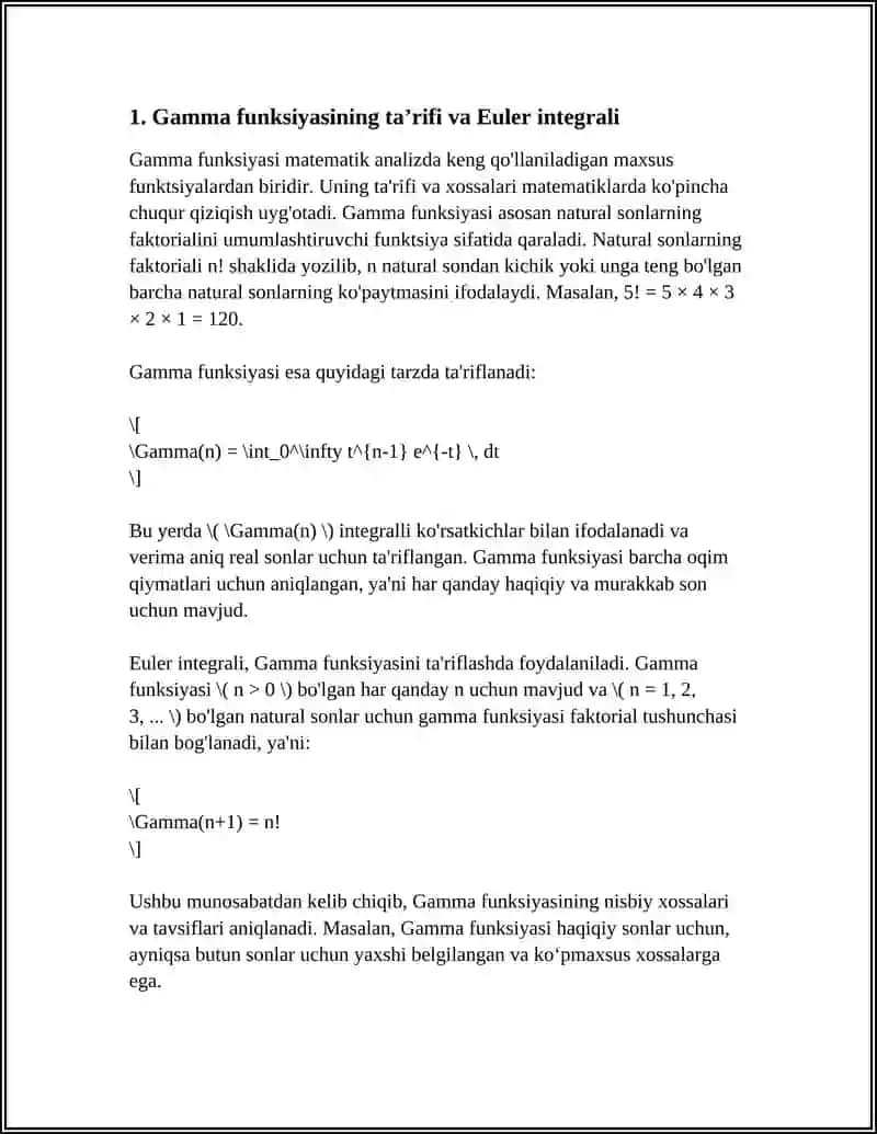 Gamma funksiyasining taʼrifi va Euler integrali 3