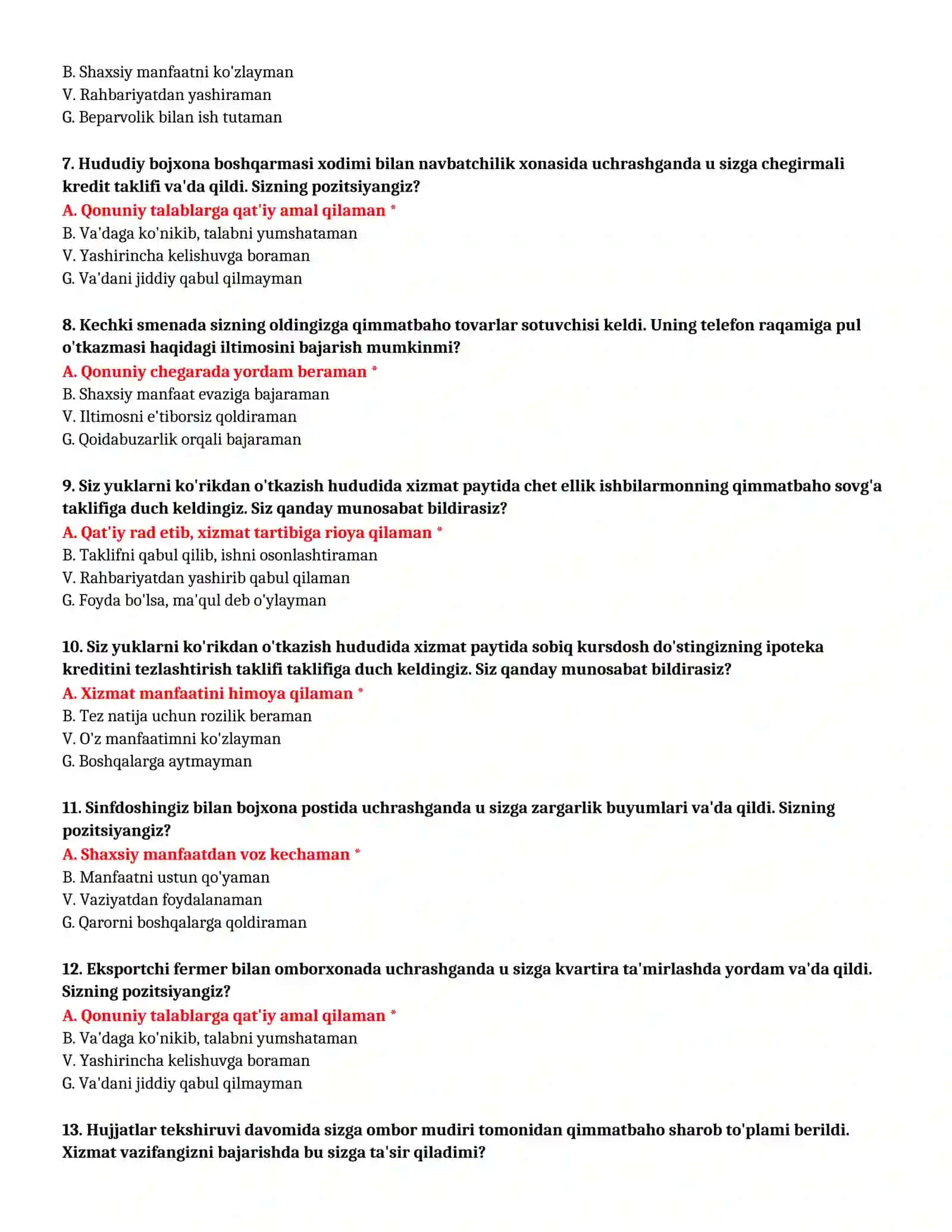 BOJXONA AKADEMIYASI - SUHBAT TESTLARI (№ 28) 3