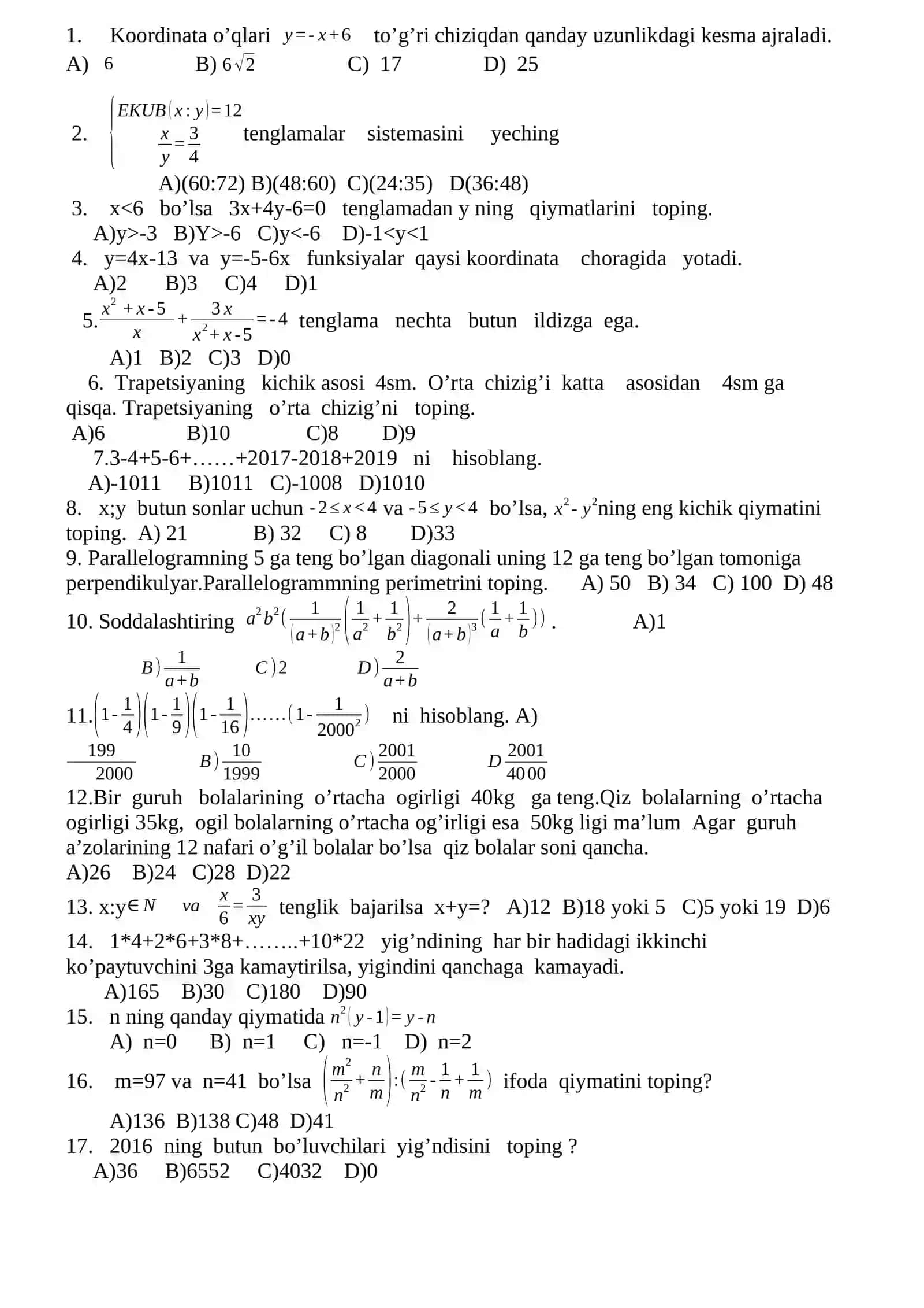 Variant 8-sinf matematika 3