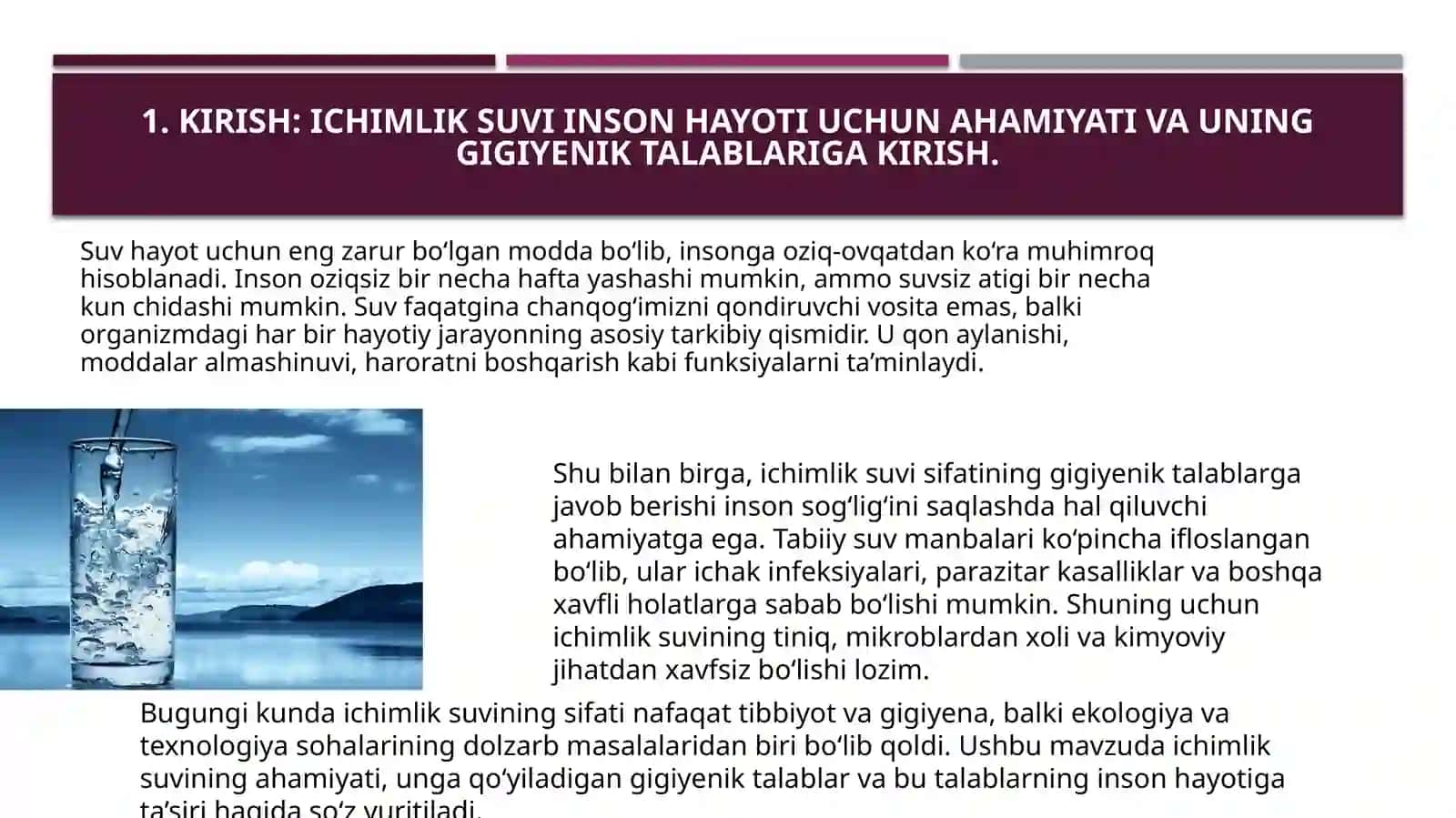 Ichimlik suvi sifatiga bo`lgangigiyeniktalablar 3