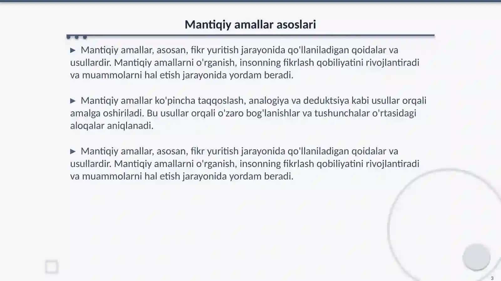 Tushunchalar ustida mantiqiy amallar Anologiya usulida hulosa chiqarish 3
