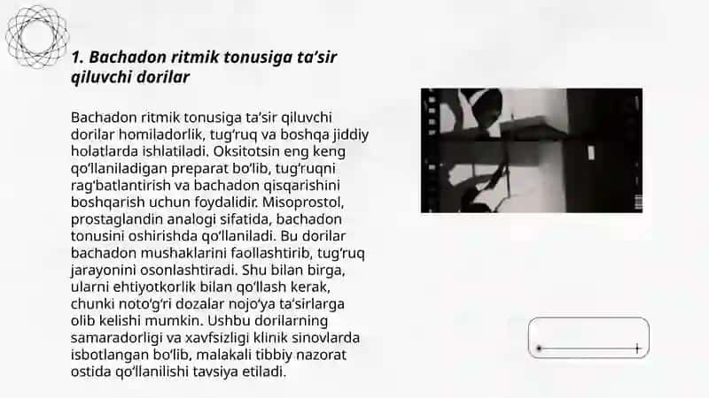 Bachadon ritmik tonusiga taʼsir qiluvchi dori vositalari 3