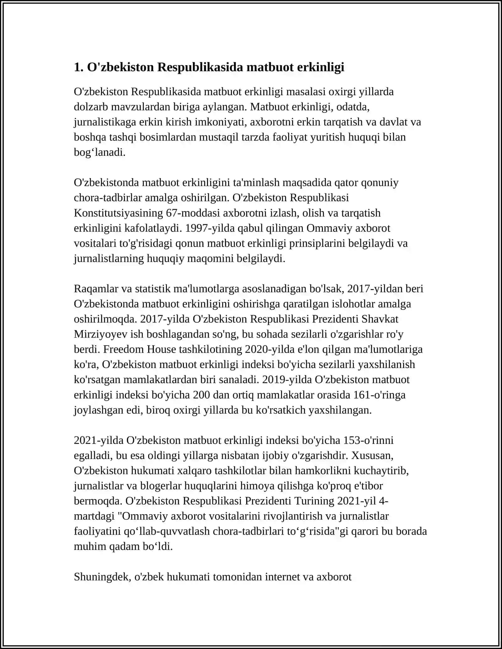 O‘ZBEKISTON RESPUBLIKASIDA OMMAVIY AXBOROT VOSITALARINING FAOLIYATI 3