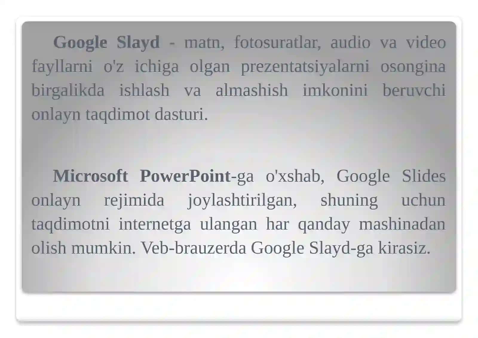 Google Презентация va uning imkoniyatlari 3