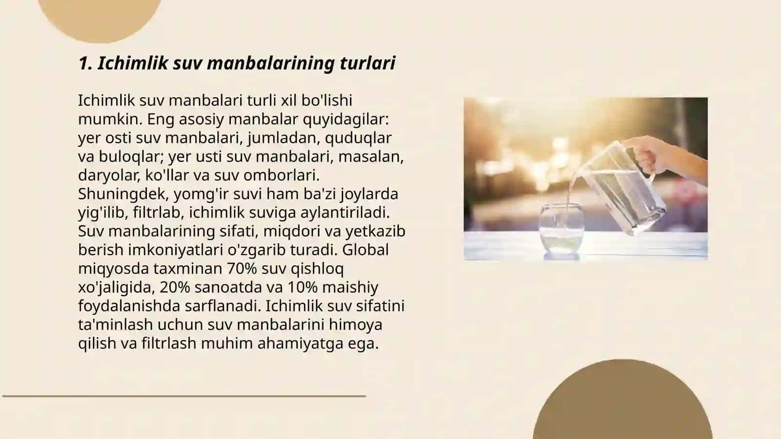 Ichimlik suv manbalaridan sinama olish 3