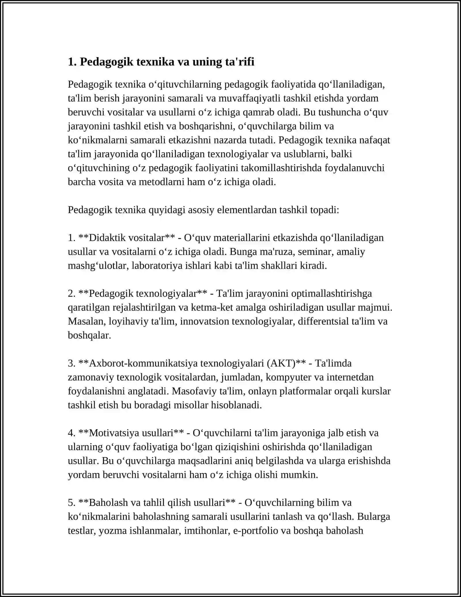 PEDAGOGIK TEXNIKA VA AKTYORLIKKA XOS XUSUSIYATLAR. PEDAGOGIK TEXNIKA VA MURABBIYLIK SHARTLARI 3