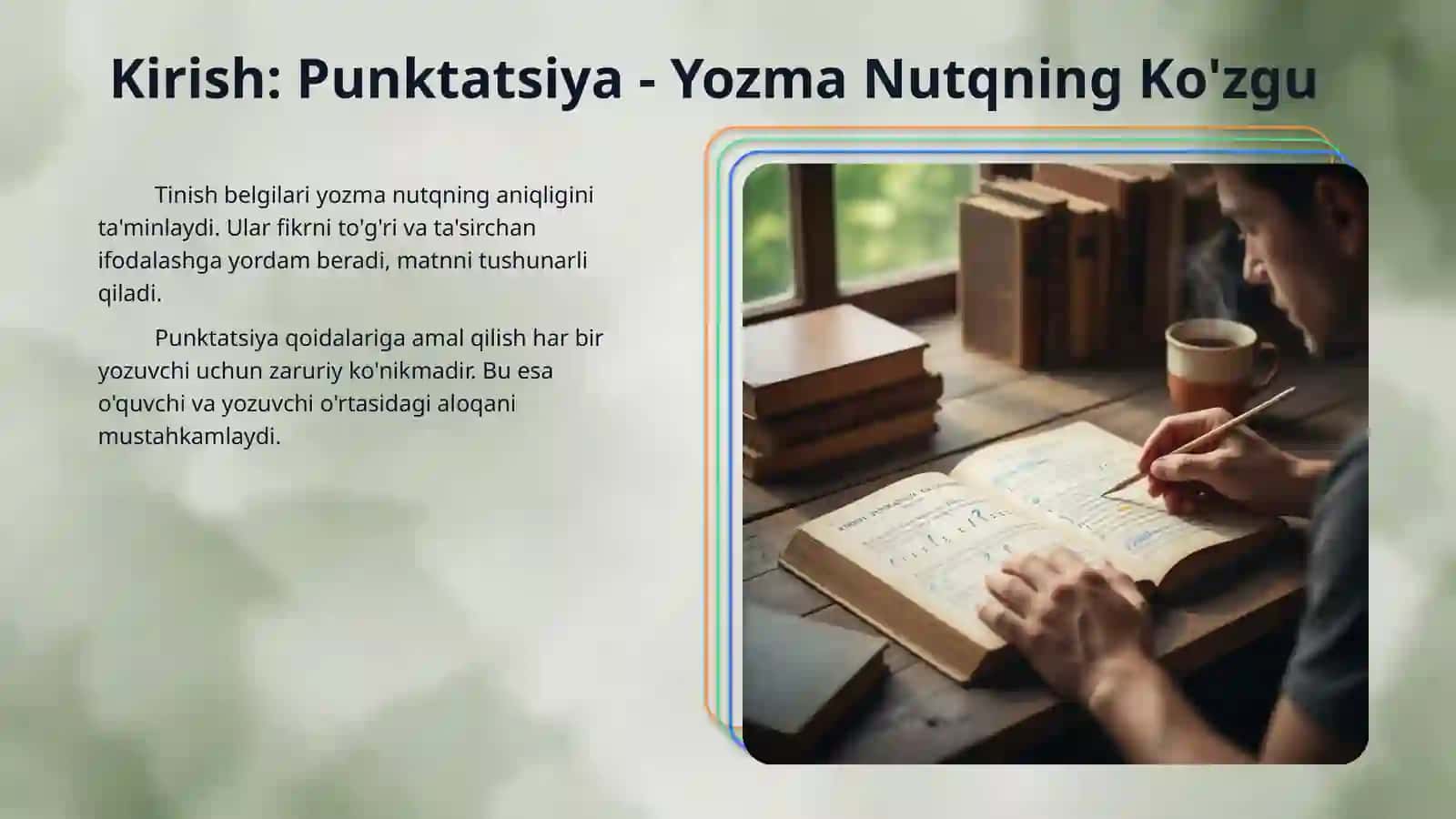 Mavzu:Punktatsiya haqida umumiy malumot. Punktatsiya tamoyillar bòyicha savol -javob òtkazish test va mashqlar bajarish. 3