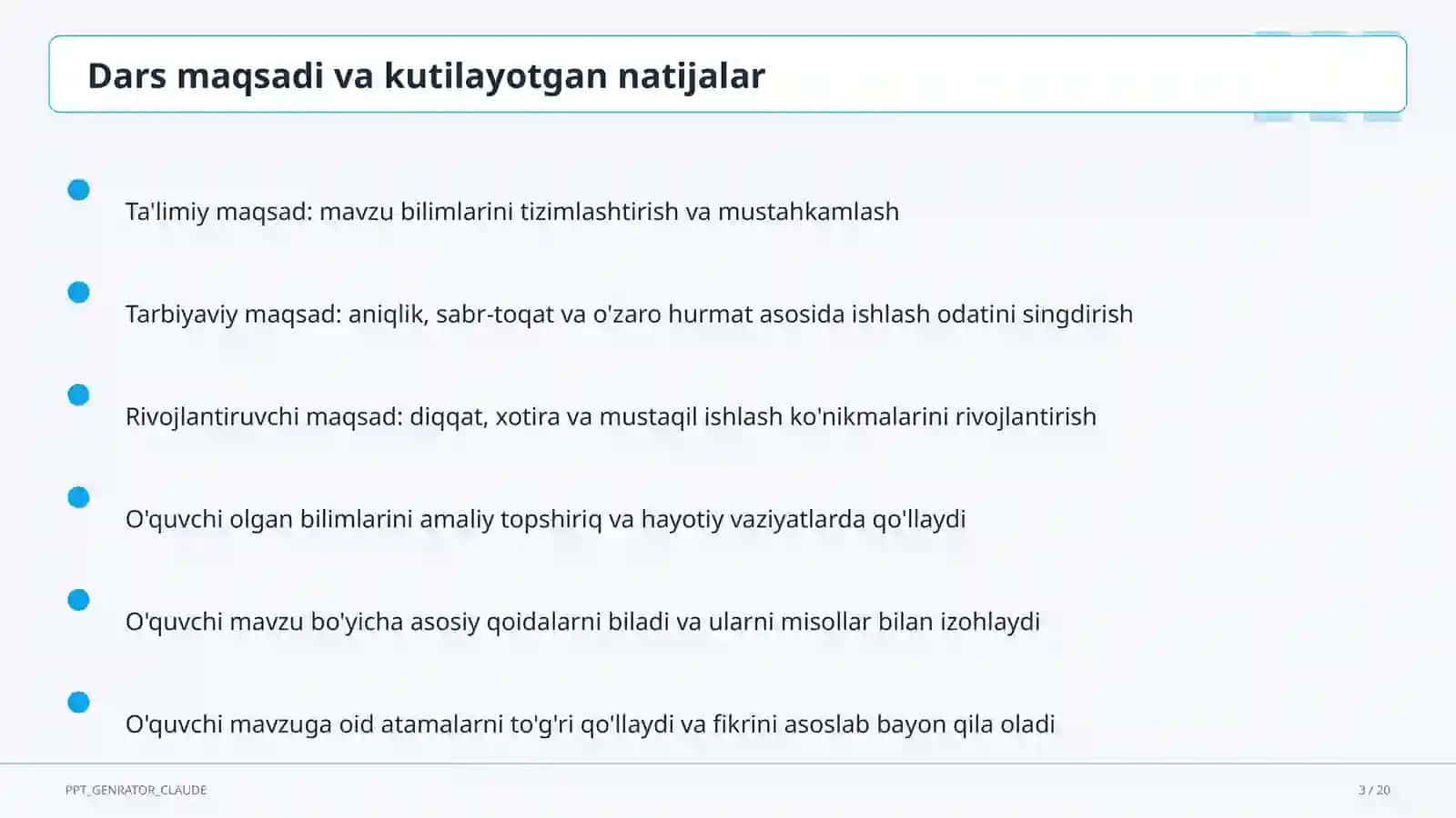 Sinf soati va tarbiyaviy tadbirlar (1–11) — o'qituvchilar uchun 3
