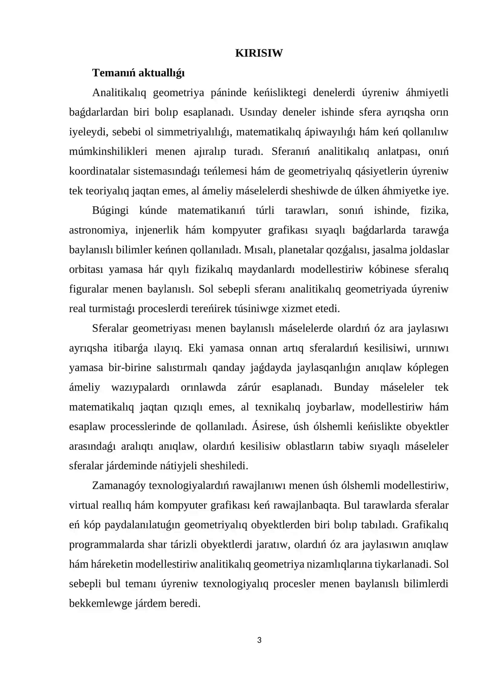 Sferalar geometriyası hám olardıń óz ara jaylasıwı 3