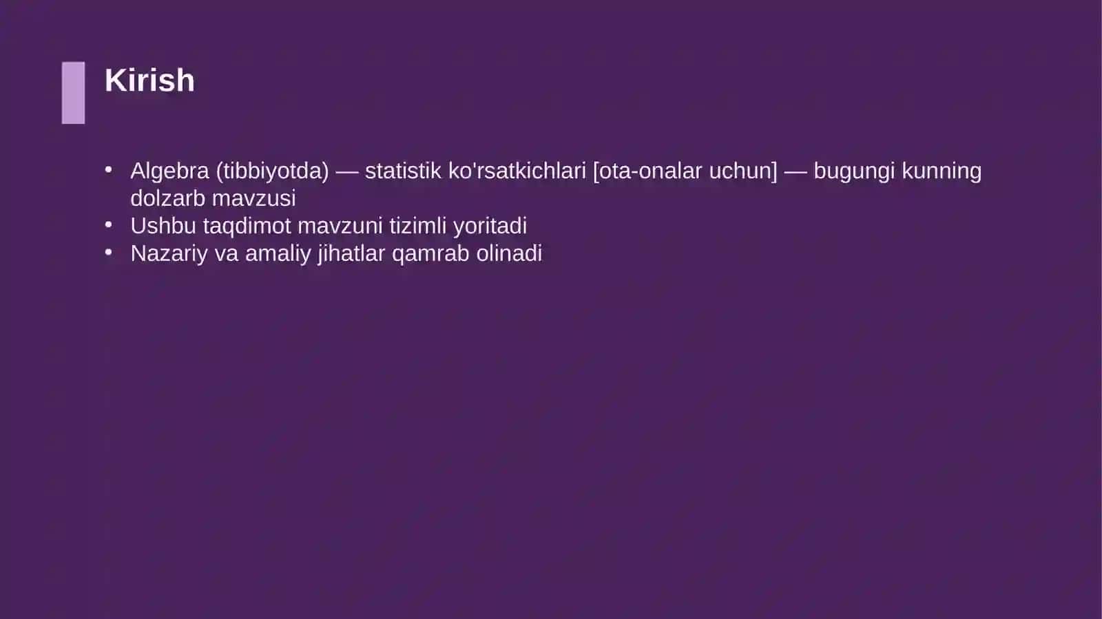 Algebra (tibbiyotda) — statistik ko'rsatkichlari [ota-onalar uchun] 3