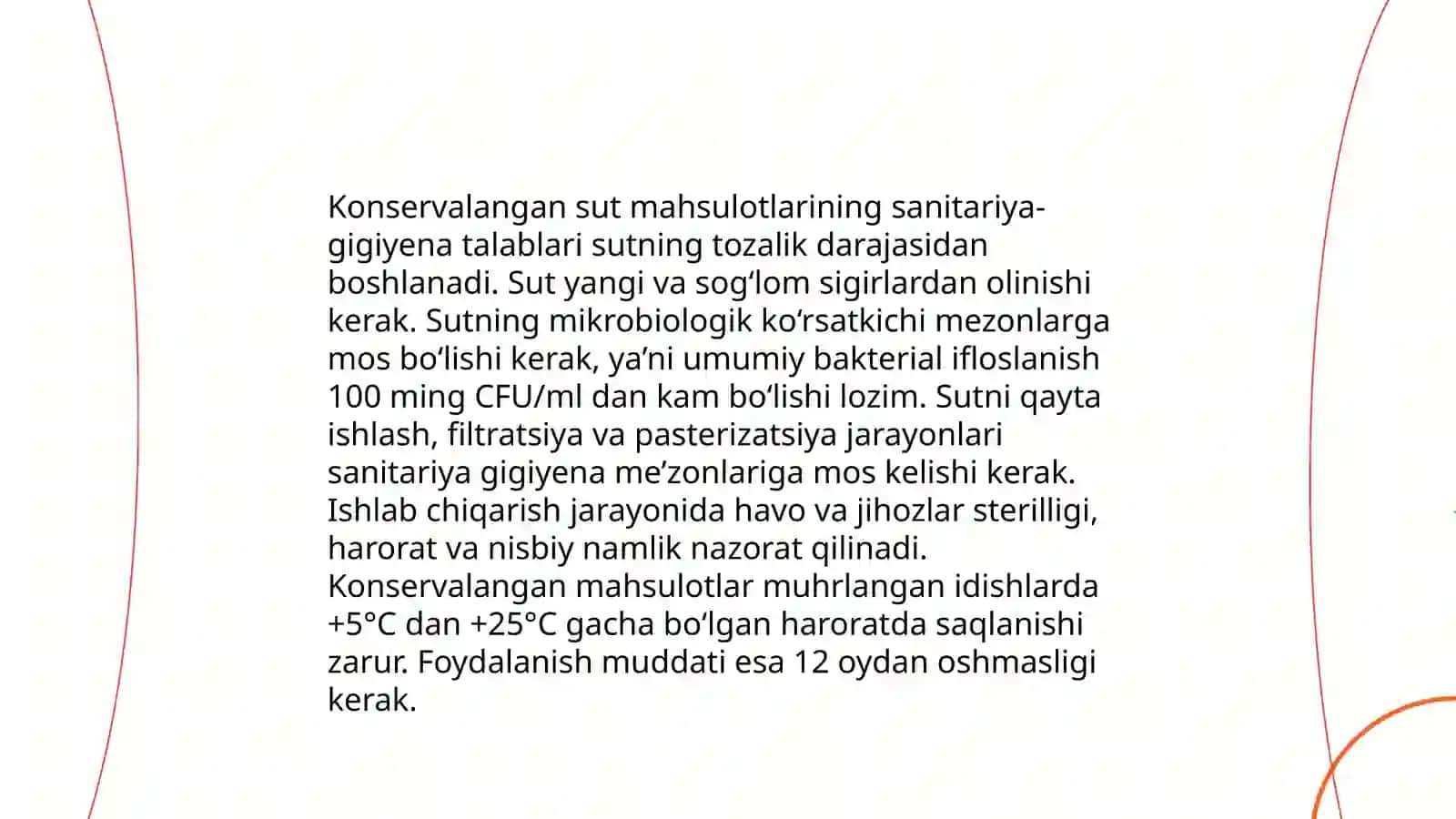 Konservalangan sut mahsulotlari xavfsizlik talablariga javob beruvchi texnologik jarayonlarni rejalashtirish 3