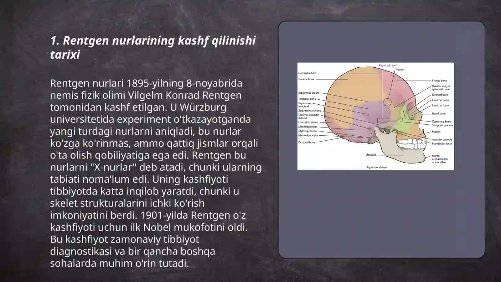 Rentgen nurlarini oʻrganish tarixi, suyak va boʻgʻimlar rivojlanishini rentgen nurlari yordamida oʻrganish 3