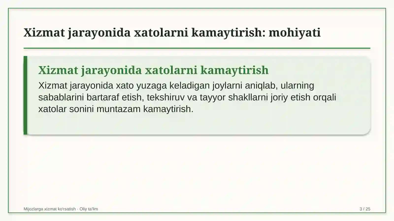 Mijozlarga xizmat ko'rsatish · Oliy ta'lim 3