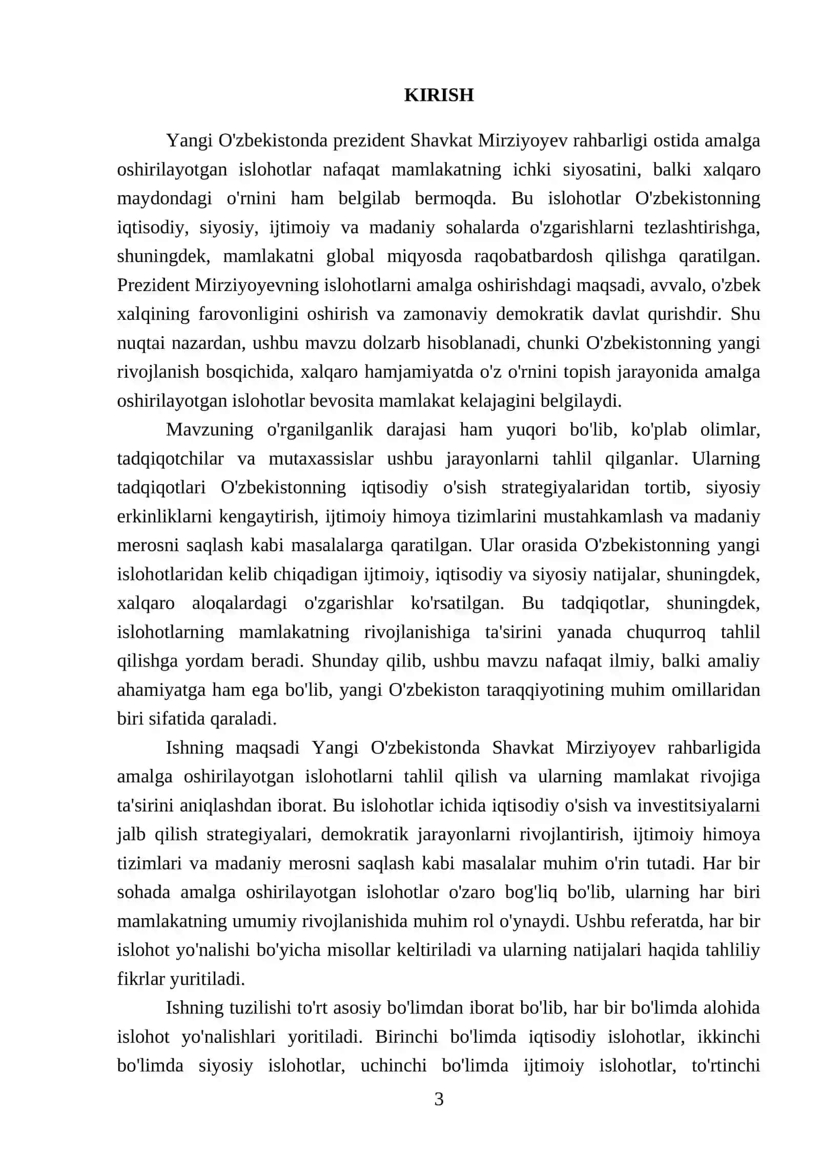 Yangi O'zbekistonda prezident Sh.M.Mirziyoyev rahbarligi va tashabbusi ostida amalga oshirilayotgan islohotlar 3