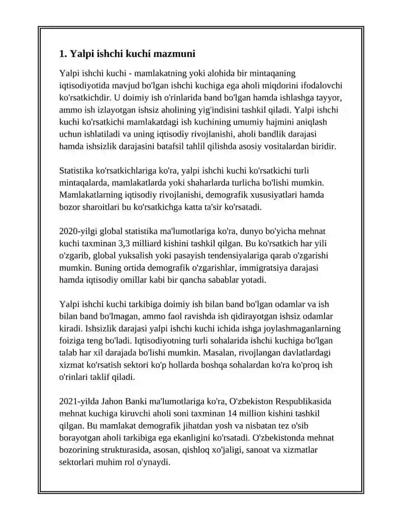 Yalpi ishchi kuchi, uning bandligi, ishsizlik 3