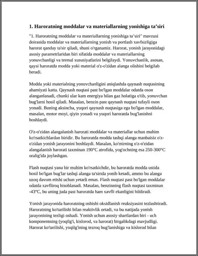 MODDA VA MATERIALLARNING YONISH VA PORTLASHGA XAVFSIZLIGINING TEMPERATURAGA BOSIMGA VA BOSHQA OMILLARGA BOGʻLIQLIGINI OʻRGANISH 3