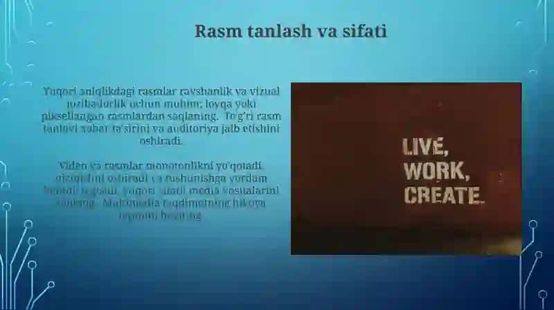 Taqdimot yaratishda matnli tasvirli video axborotlarni orni 3