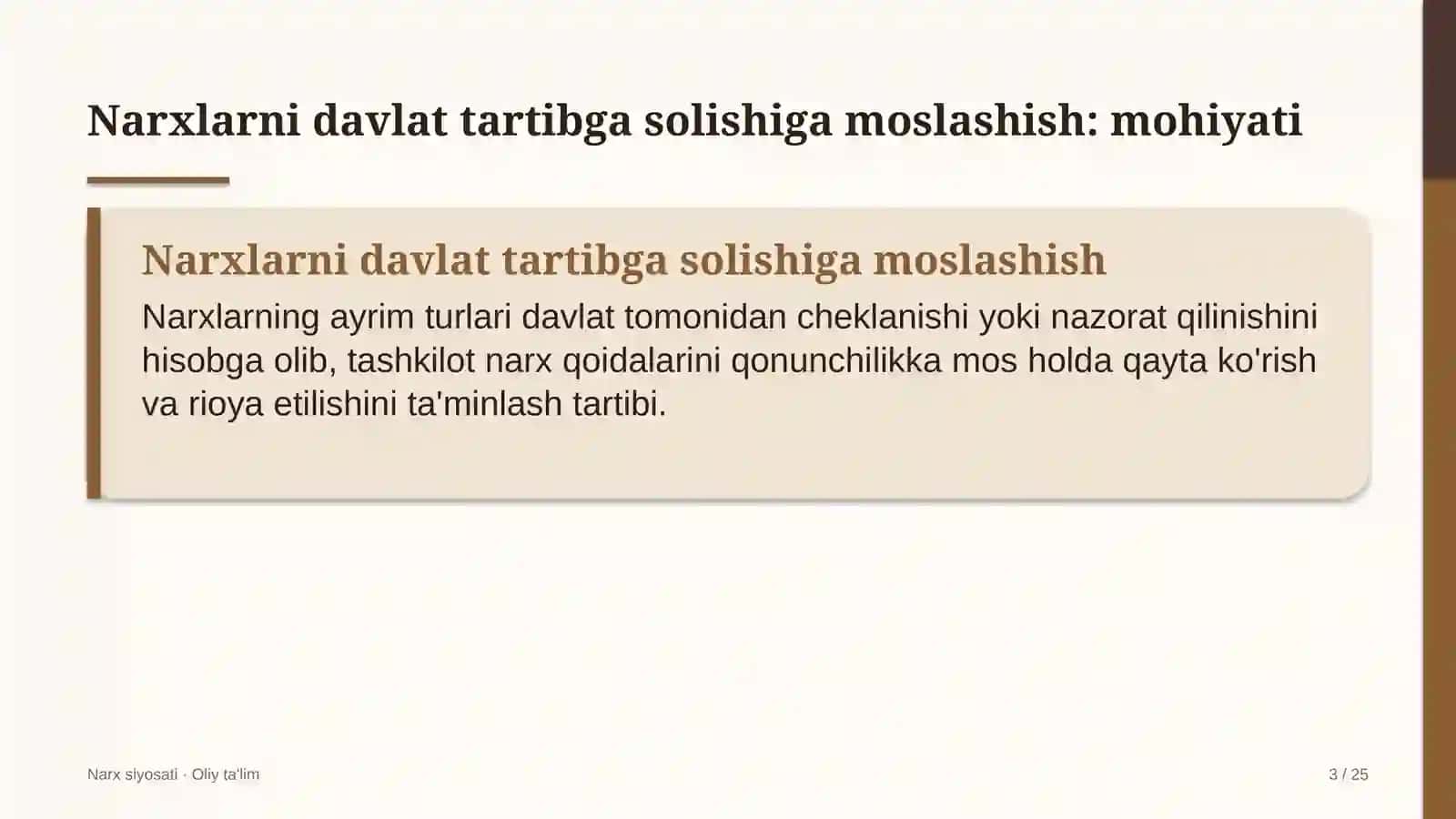 Loyiha institutlarida narxlarni davlat tomonidan tartibga solishga moslashish 3