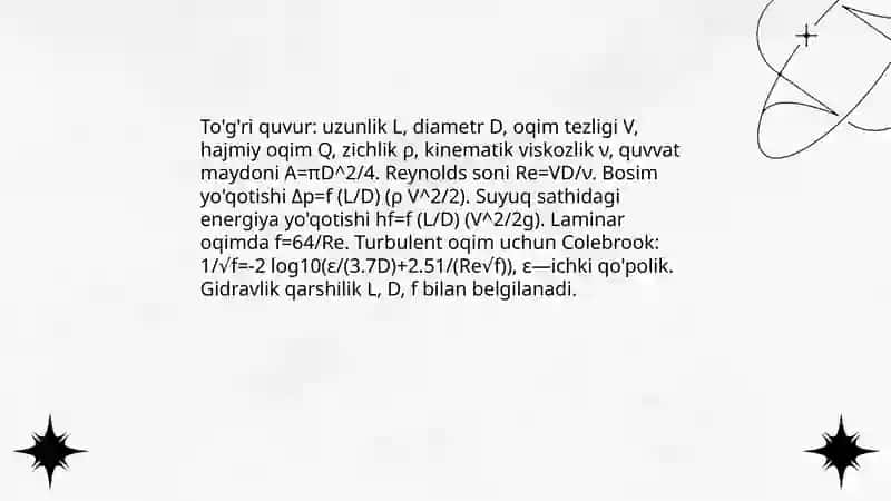 Suyuklik oqimining gidravlik elementlari 3