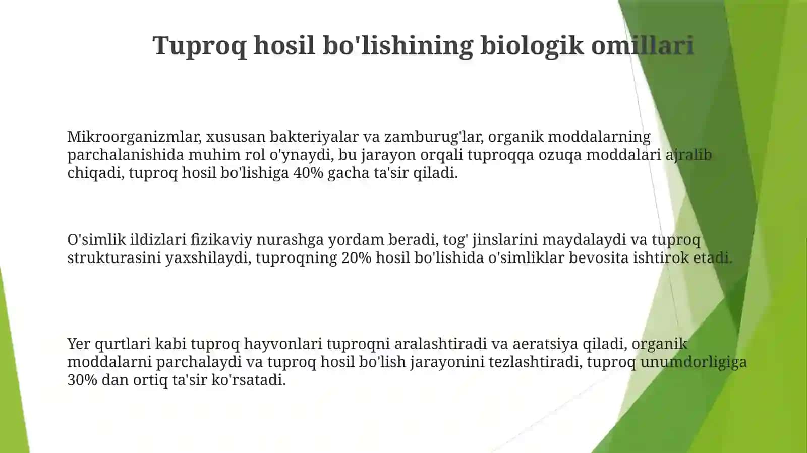 Tuproq   hosil  boʻlishining biologik omillari 3