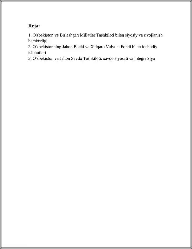 O'ZBEKISTONNING XALQARO TASHKILOTLAR BILAN HAMKORLIK ALOQALARI 3