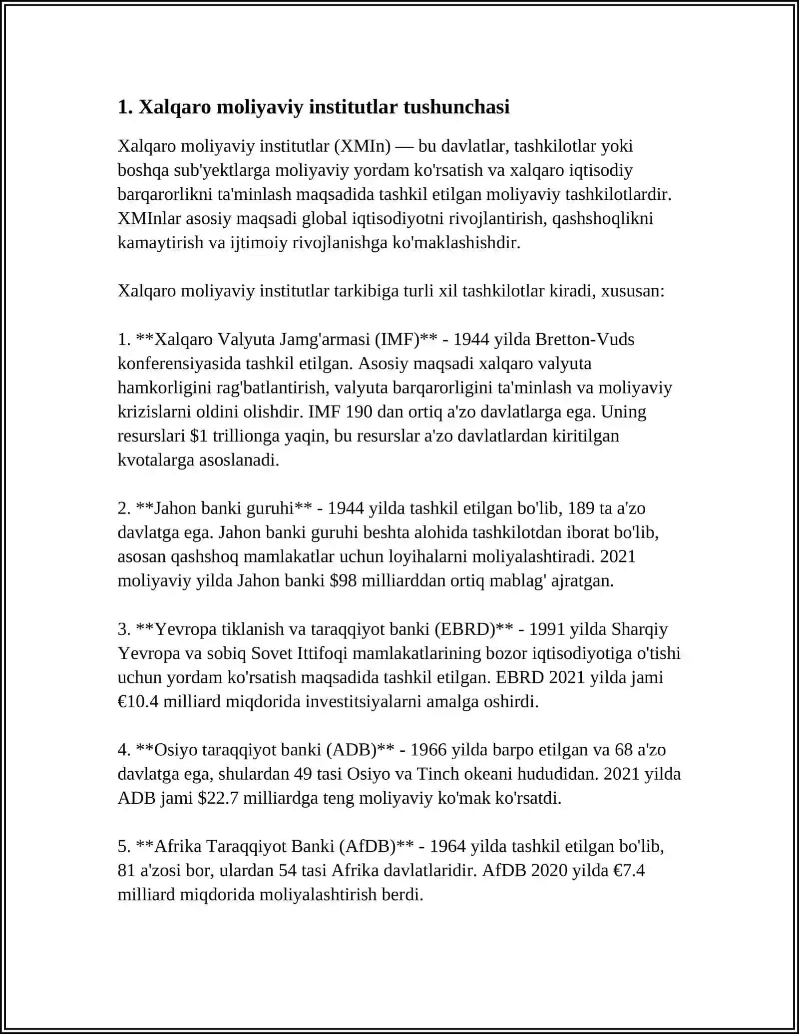 Xalqaro moliyaviy institutlar: IMF Jahon Banki 3