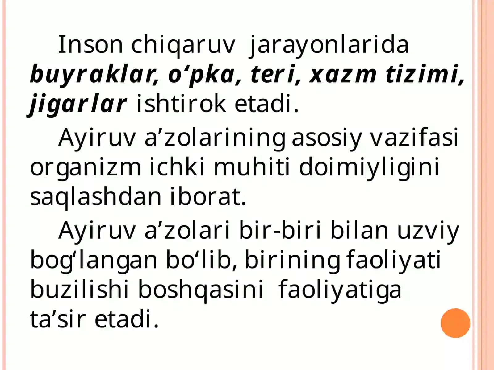 ORGANIZMNING AYIRUV FUNKSIYALARI FIZIOLOGIYASI 3